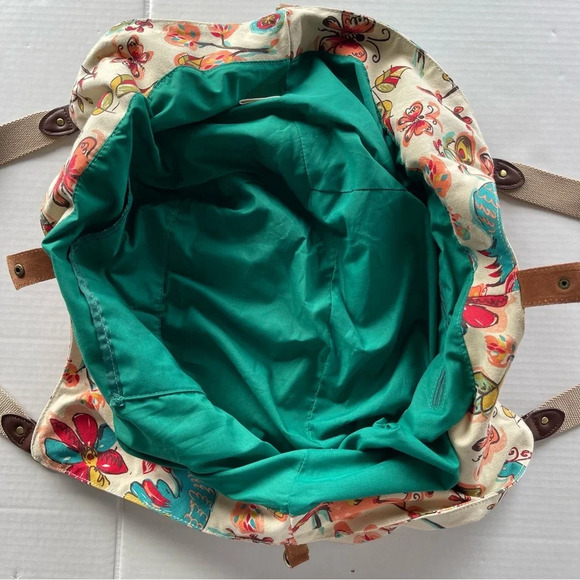 Lucky Brand Large Floral Bird Canvas Hobo Bag Tote Purse Bright Colorful VGUC - Picture 10 of 16